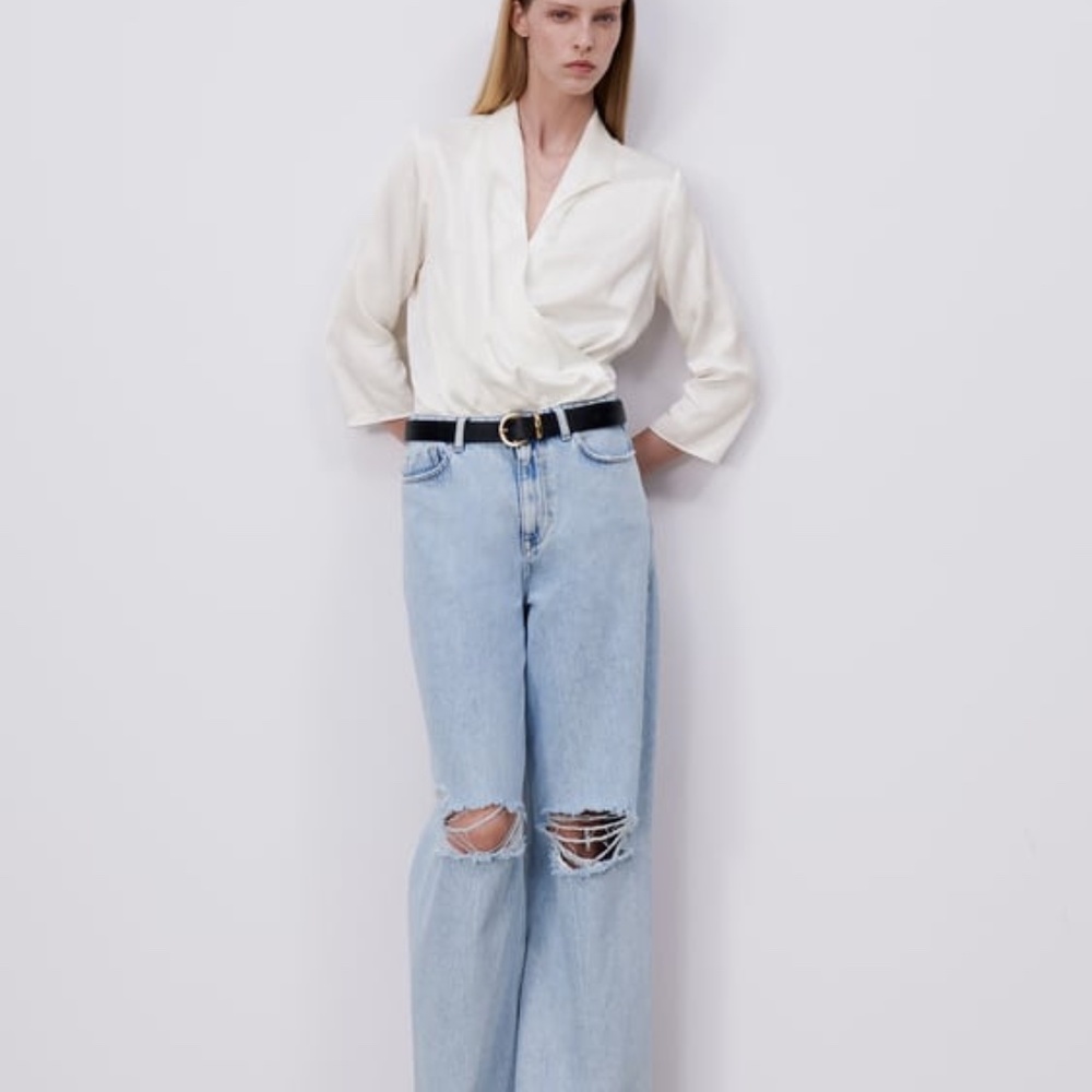 Zara Wide Leg High Rise Seamless Jeans sz 6 / 28